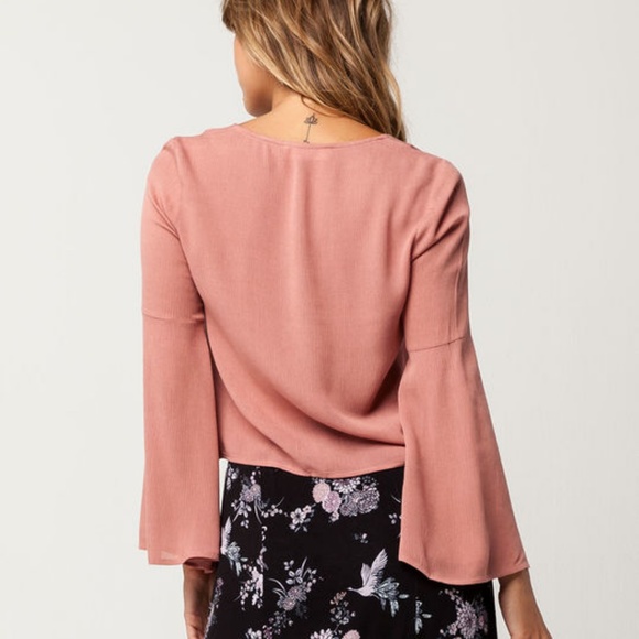 ELODIE Lace Up Bell Sleeve Womens Top Rose Pink XL - Picture 4 of 8